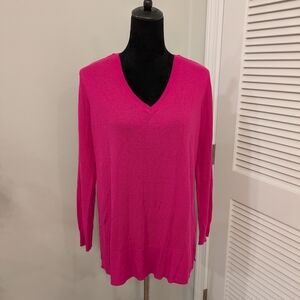 Elegant V-Neck Sweater in Fuchsia Size L But Good For Size XL